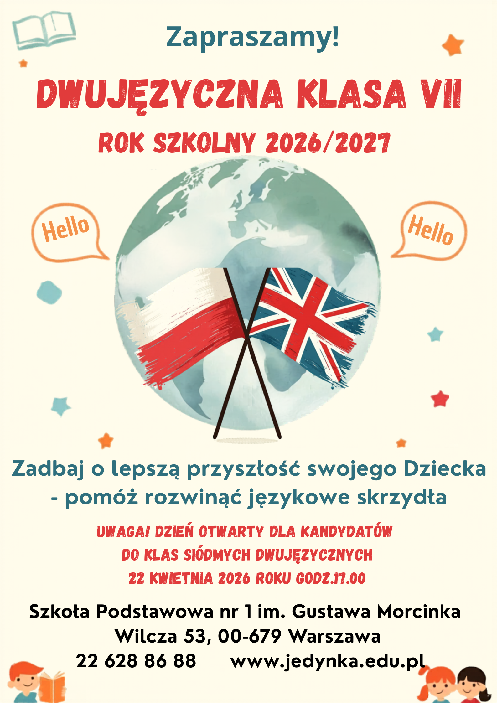 plakat informacyjny o klasie dwujęzycznej