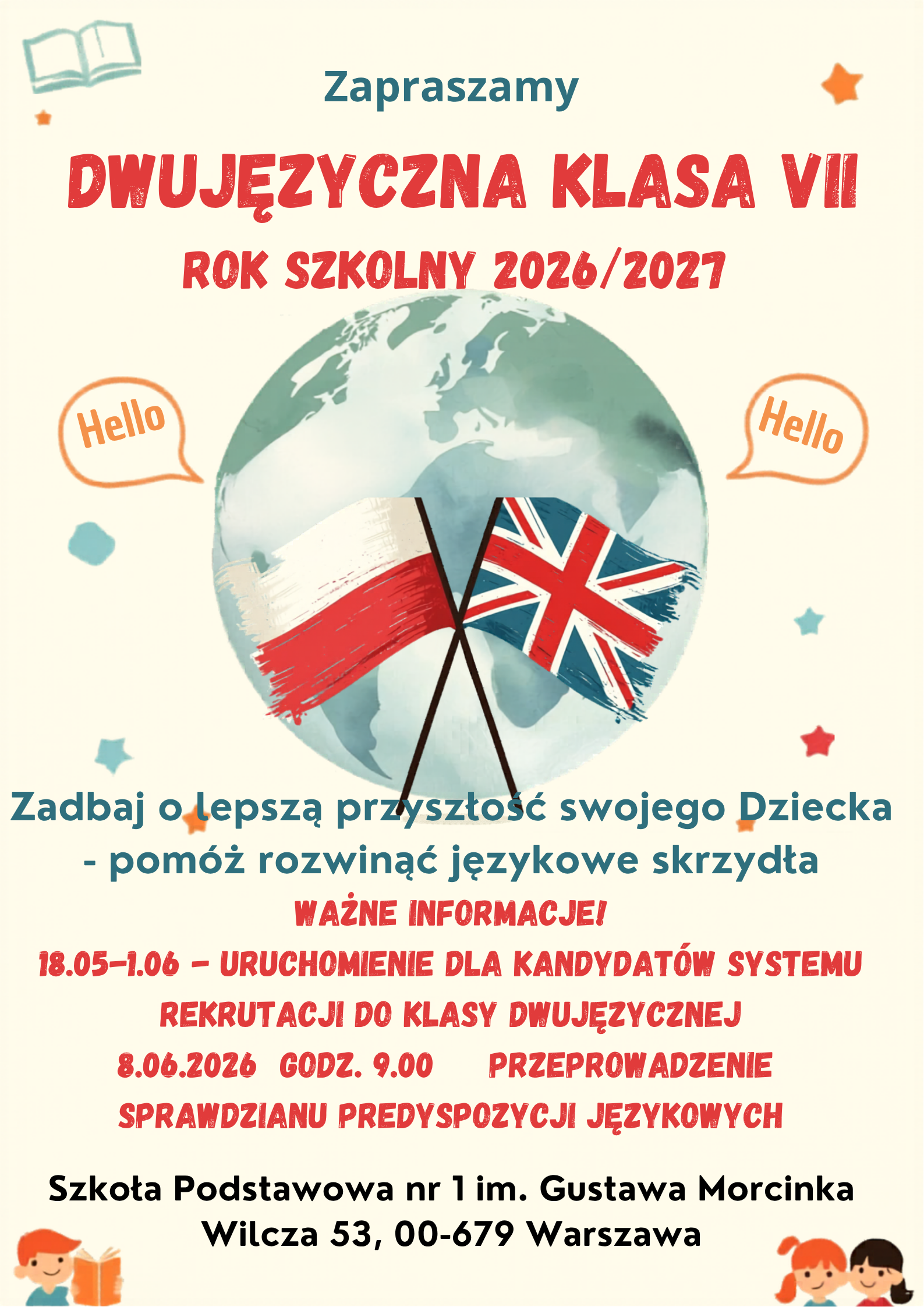 plakat informacyjny o klasie dwujęzycznej
